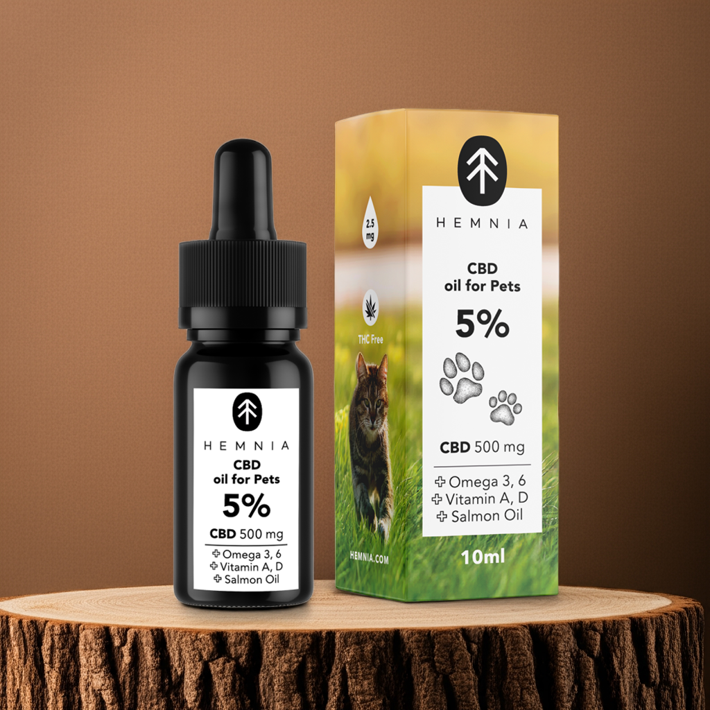 Hemnia Aceite de CBD en Aceite de Salmón 5 % – 500 mg CBD (10 ml) – Sin THC (Gatos)