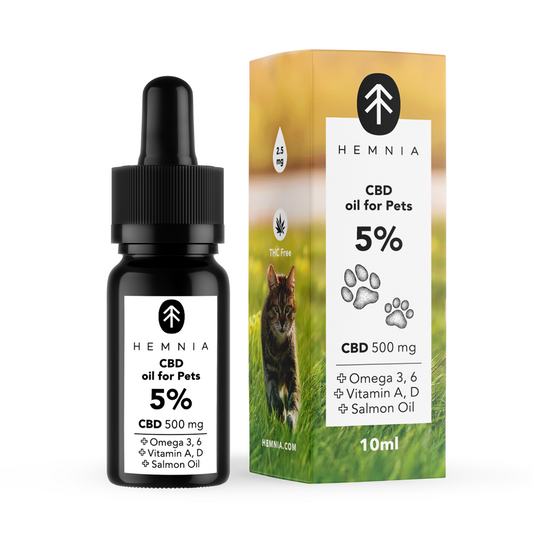 Hemnia Aceite de CBD en Aceite de Salmón 5 % – 500 mg CBD (10 ml) – Sin THC (Gatos)
