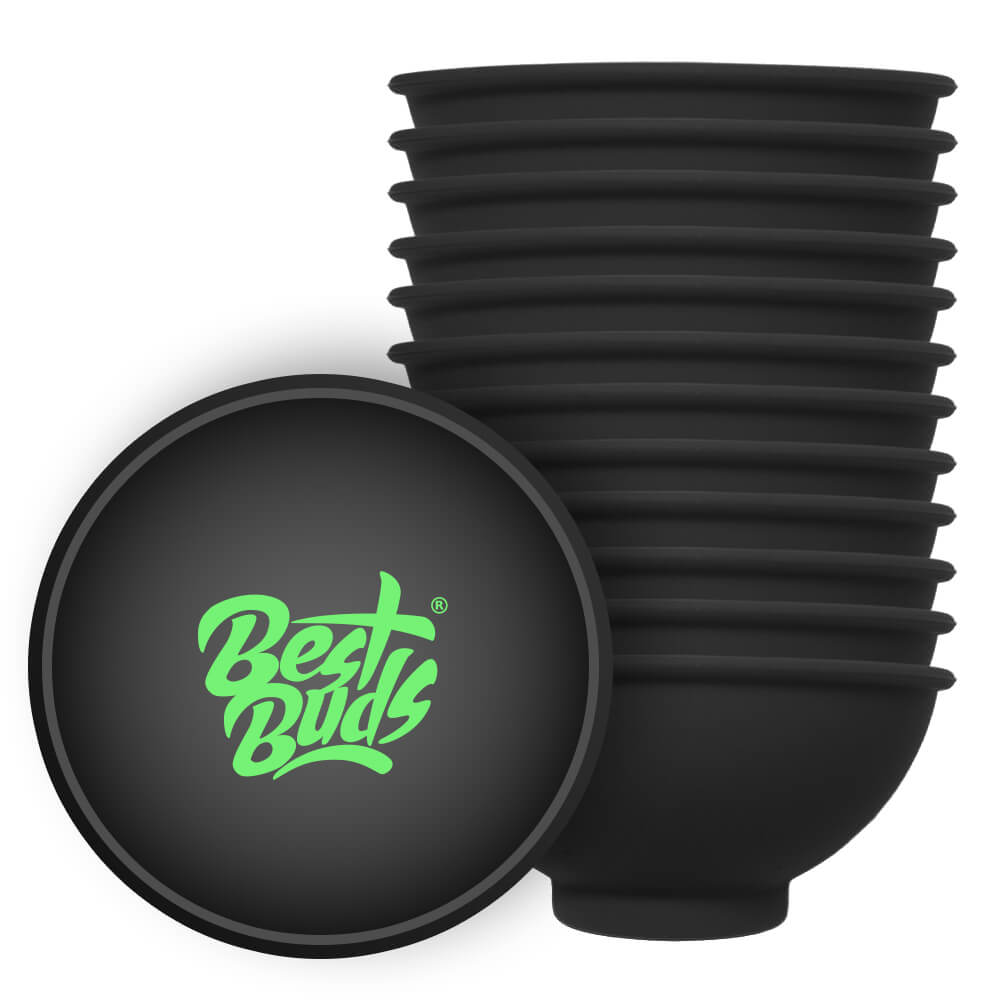 Best Buds Tazón de Mezcla de Silicona 7cm Negro con Logo Verde